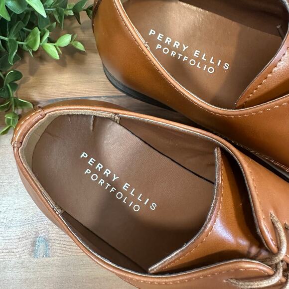 Perry Ellis Portfolio Men's Brown Leather Oxfords Shoes Size 10 - Picture 6 of 7